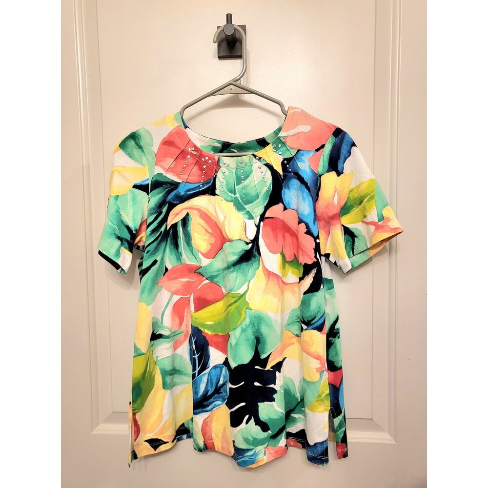 Alfred Dunner Women's Floral Safari Shirt Size SP Multicolor with Embelishments